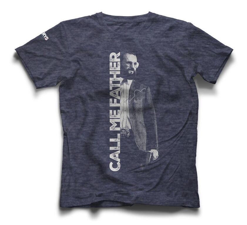 <strong class="em ">「ファークライ5」ファザー Tシャツ</strong>：ファークライ5のキャラクター「ファザー」と「CALL ME FATHER」の文字がプリントされたTシャツ。サイズはS、M、L、XL。価格は1,900円（税込）