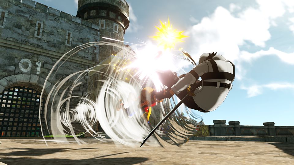 敵を上空に弾き飛ばし、追撃！