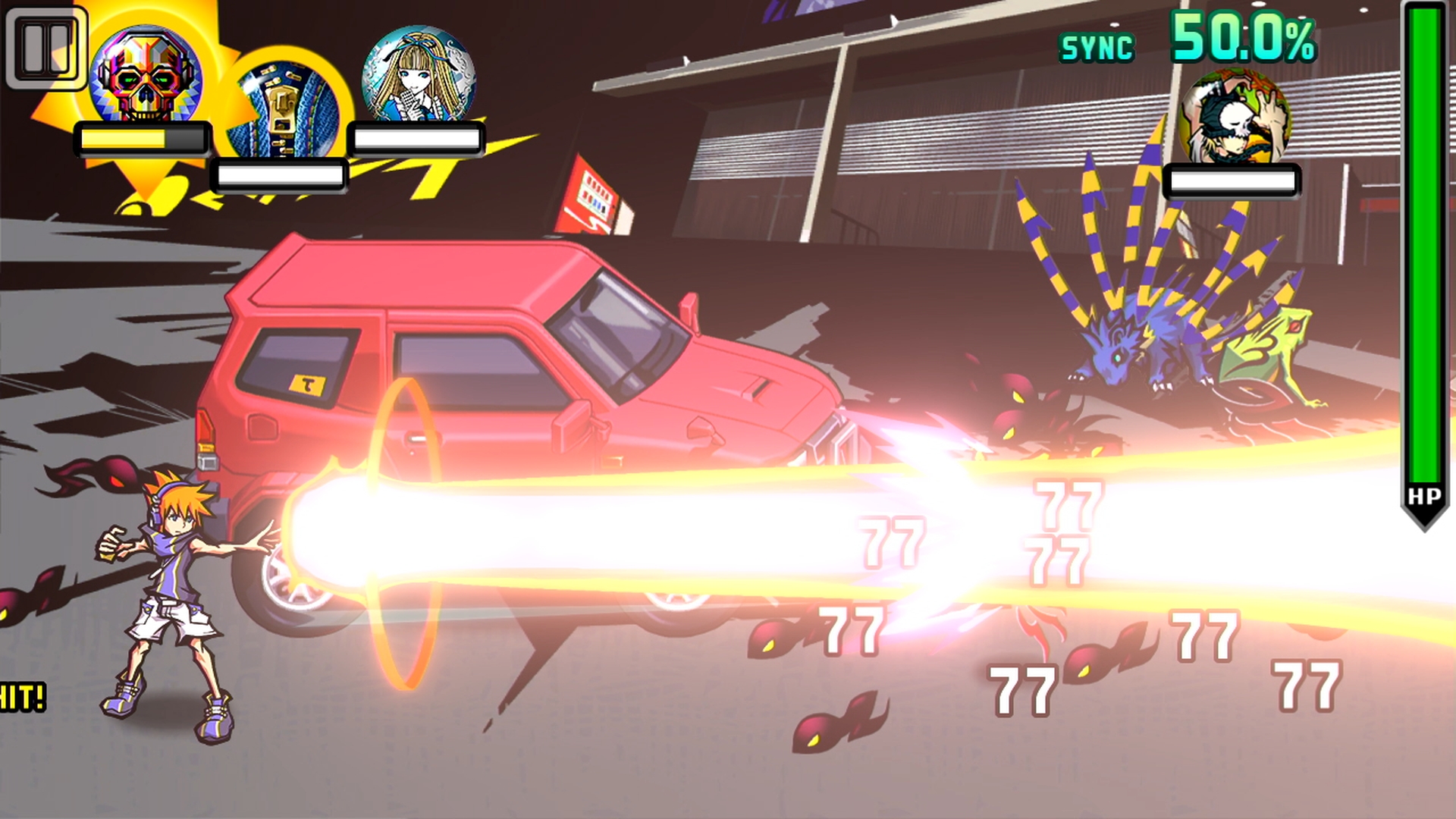 スラッシュした方向に強力な横ビームを発射。ノイズが一直線上に並んだ時は一気にダメージを与えるチャンスとなる