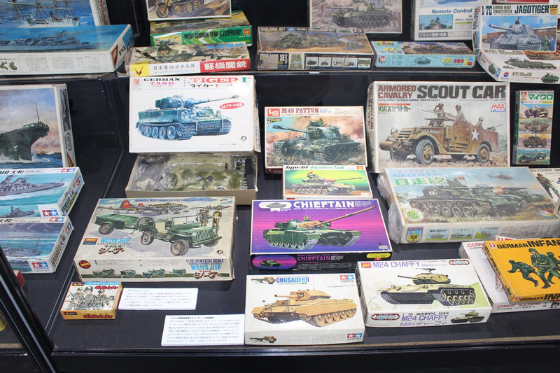 展示されたカテゴリーの中でも数が多く、人気があったことがうかがえる戦車のモデル。タミヤの1/35シリーズを中心に、各国の戦車がモデル化されているが、日本の戦車は不思議と少ない。セダによっては懐かしい、リモコンで操作するモデルも