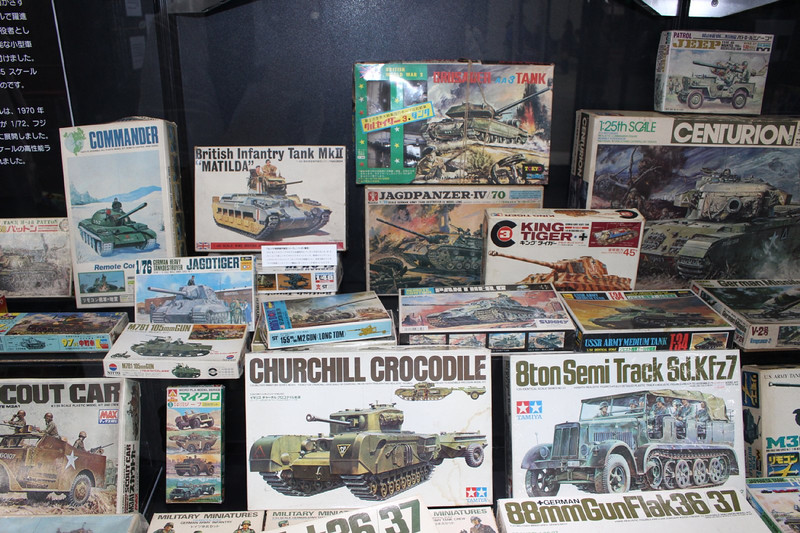 展示されたカテゴリーの中でも数が多く、人気があったことがうかがえる戦車のモデル。タミヤの1/35シリーズを中心に、各国の戦車がモデル化されているが、日本の戦車は不思議と少ない。セダによっては懐かしい、リモコンで操作するモデルも