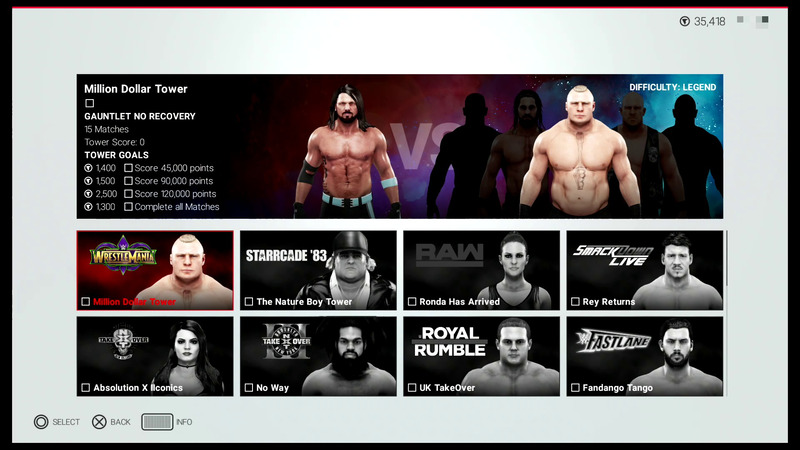 「2K Towers」は各スーパースターで特殊な条件をもつマッチなどをクリアしていくモード