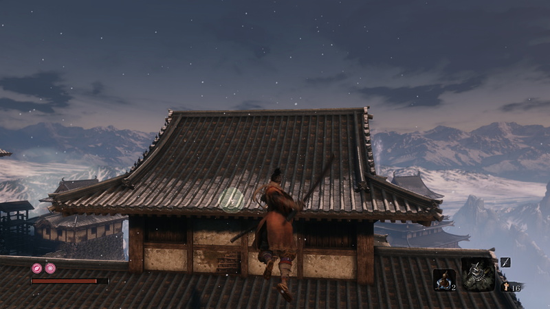 城の屋根を飛び移りつつ戦う