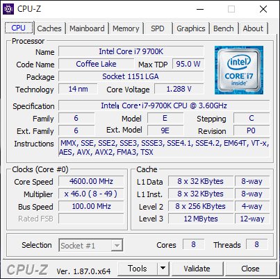 最新の第9世代Core i7-9700Kプロセッサ。物理8コアによる8スレッド処理に加え、最大4.9GHzと高いクロックで動作する
