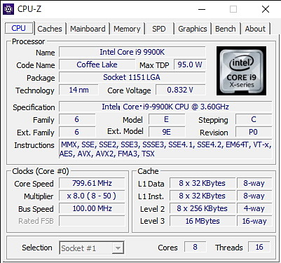 CPUはCore i9-9900Kを搭載する