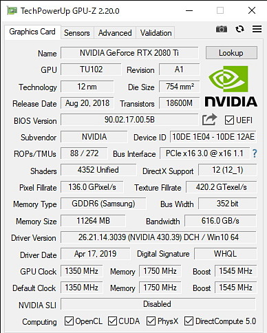 GPU-Zによるビデオカードの情報。クロックアップなどは行なわれていない