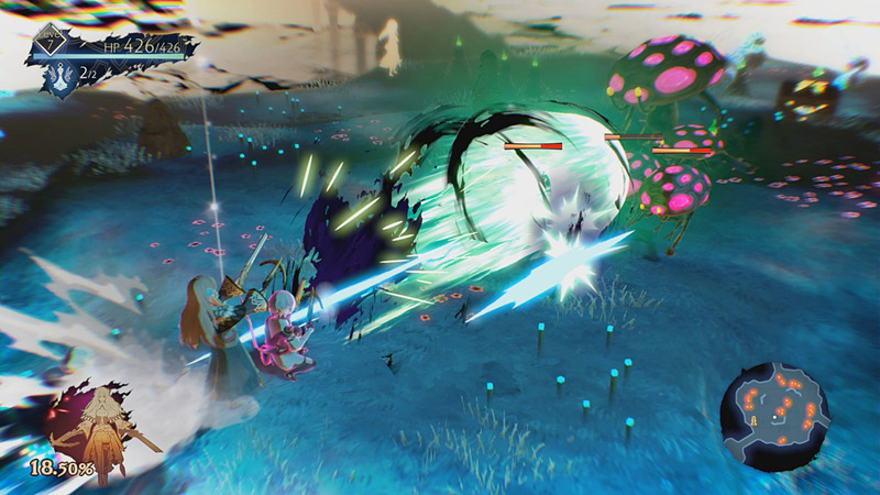 カガチとディーアがタイミングを合わせ放つ巨大な弾が、前方の敵を弾き飛ばす「ノブレスレーヴ」