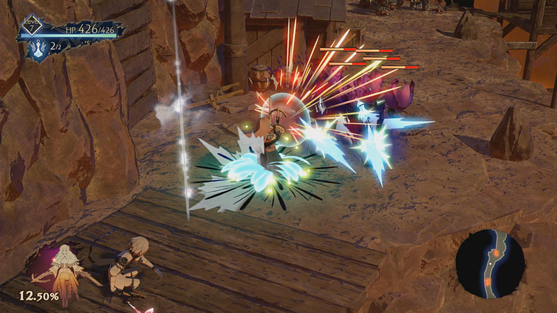 バックダッシュしたカガチと入れ変わるように、ディーアが敵の眼前に立ち広範囲に矢と弾を放つ「アンビュスカード」