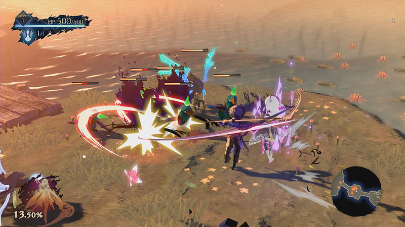 イザナは敵と一気に距離を詰める瞬間移動が可能。魔物の群れの中に一瞬で移動し、周囲の敵に一気にダメージを与える