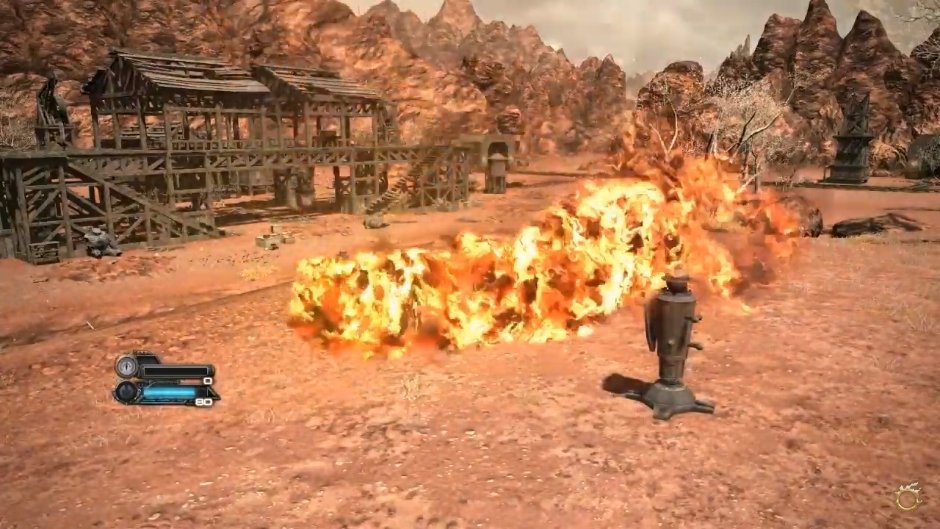 機工士から放たれている火炎放射攻撃