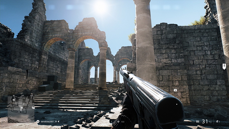 廃墟に潜入したところ。基本画質・最高設定。右の壁面と左上の崩れた壁のあたりに注目してほしい