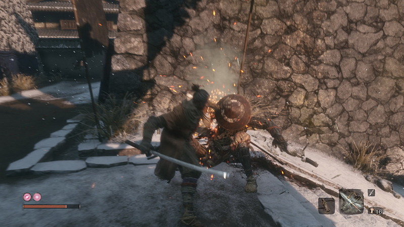 「葦名城 本城」の正面階段付近のシーンを10分間プレイ×5回で行って計測。「SEKIRO」の「葦名城 本城」での1シーン。血しぶき舞う世界はプレイするものをその世界に引きずり込む