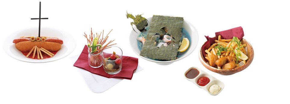 リムサ・ロミンサ ドッグ960ギル、サボテンダーのピクルス580ギル、水神リヴァイアサンの大海嘯麺1,080ギル、マヒマヒのフィッシュ＆チップス730ギル