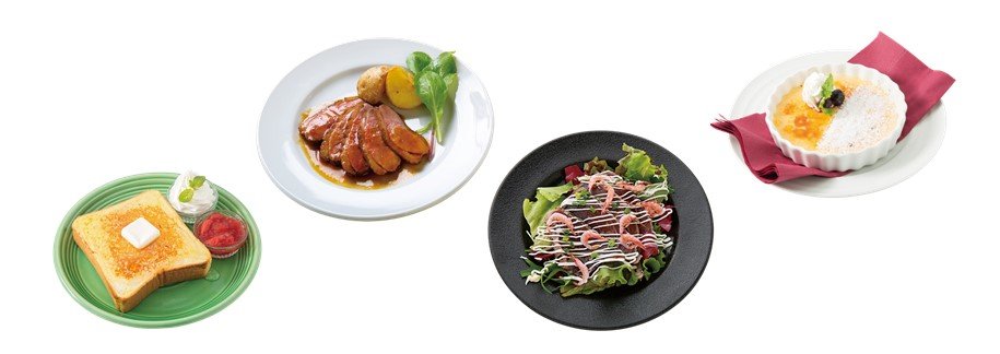 ミューヌ特製ラノシアトースト630ギル、マグレカナールのロースト～ラノシアオレンジのソース～680ギル、爆釣エオルゼア～ネプトの竜のワラ焼き～780ギル、クレームブリュレ630ギル