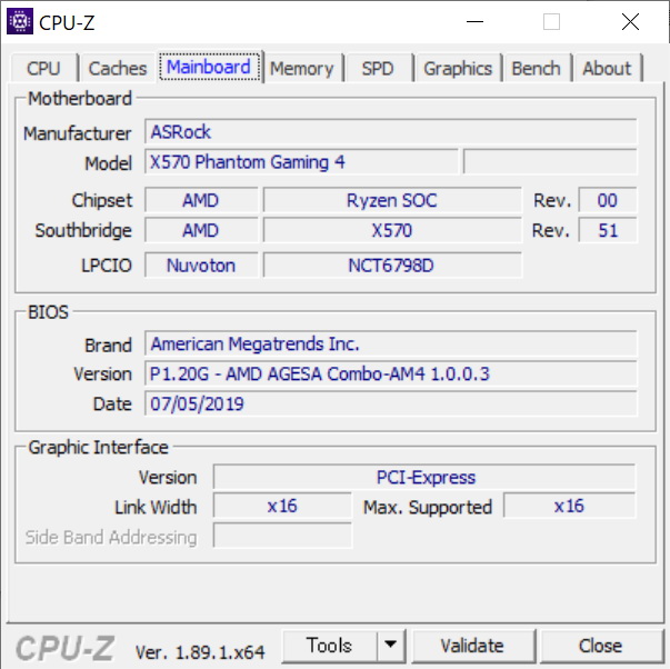 GALLERIA AXFのCPU-Z計測データ（CPUとマザーボード）