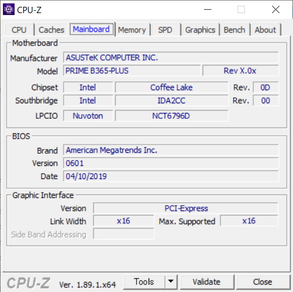 GALLERIA XFのCPU-Z計測データ（CPUとマザーボード）