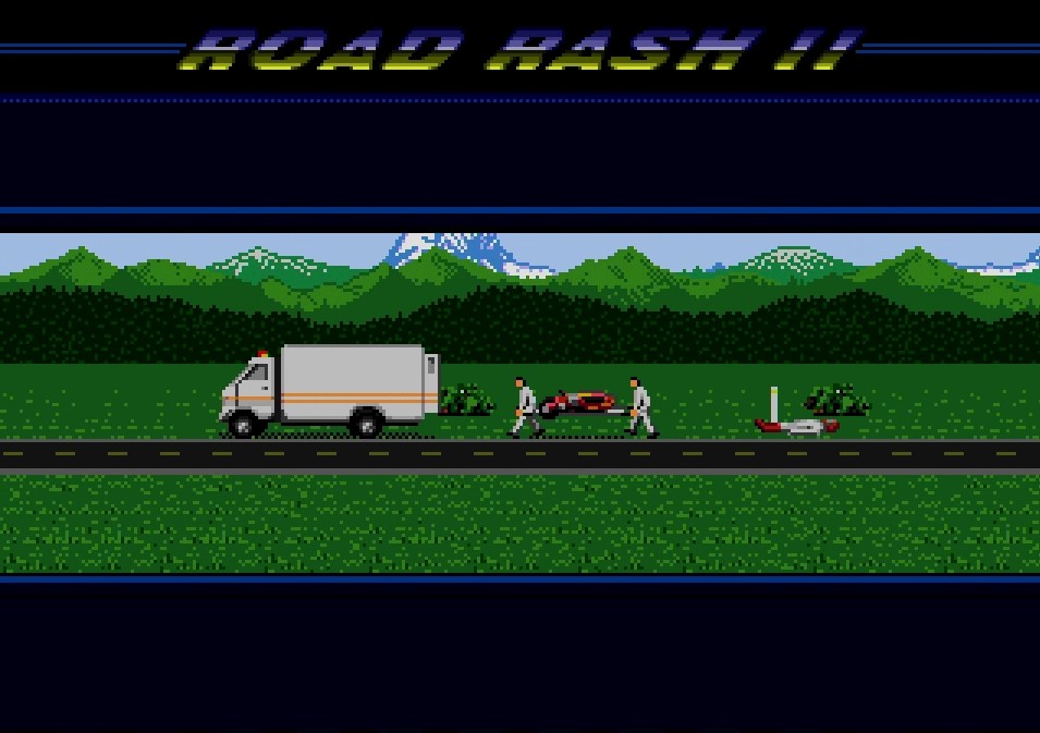 完走、リタイアに関わらず、レースを終えるとデモシーンが入る。今回はクラッシュした時のデモシーンだが、自分のために来た救急車かと思ったら大事そうにバイクを乗せていってしまうというベタなオチ