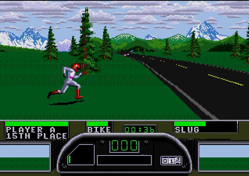 クラッシュして吹き飛ばされたキャラクターはバイクまで走って戻る必要があるのだが、この時の動きがとても間抜けでグッドだ