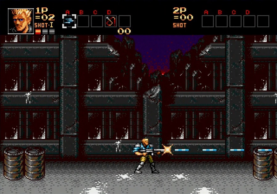 レイの4種類の武器。初期状態はAのマシンガンしか持っていないが、アイテムを取ればB、C、Dの武器も選択できるようになり、またAのアイテムを取ると初期状態からパワーアップする