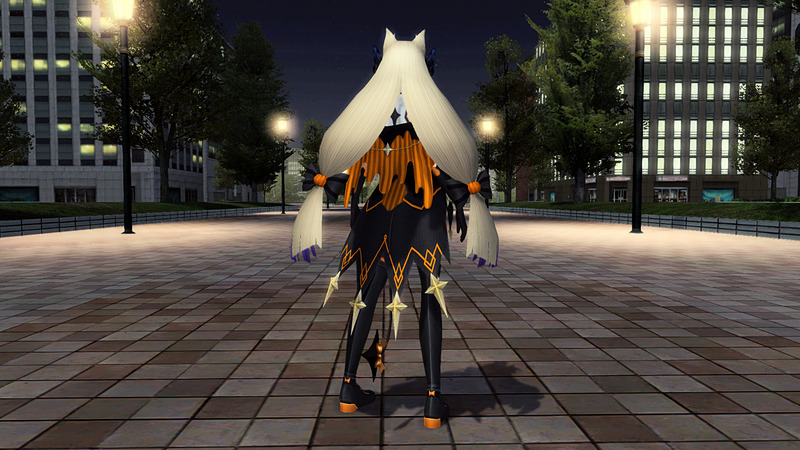 星々が降り注ぐ秋の夜を表現した衣装。溶けるような曲線と強気の裾が織りなすシルエットが、無邪気さを際立てる