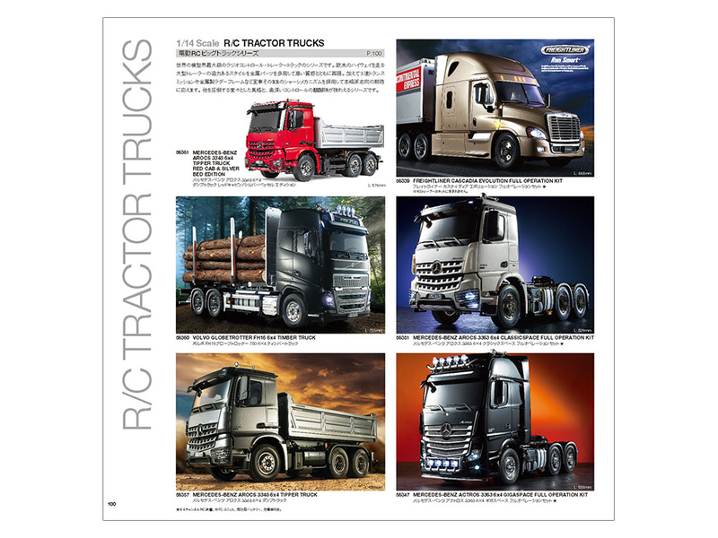 スケール感の高い1/14電動RCビッグトラックシリーズのアイテムもピックアップされている