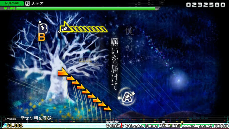 ABXYを押しっぱなし(HOLD)にするノーツは、押下している時間でボーナスが入る。←や→も押しっぱなしにするノーツが登場するが、専用コントローラを使用していればスライダーでの操作も可能だ。ボタンを同時押ししなければならないノーツの時は、画面中央に押すべきボタンが表示されるので迷わないのがありがたい。しかし、それでもミスをしてしまうのが不思議なところ