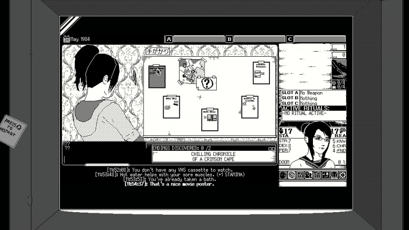 拠点となる自宅では、周回のたびにランダムに5つの事件が提示され、好きな順番で攻略できる