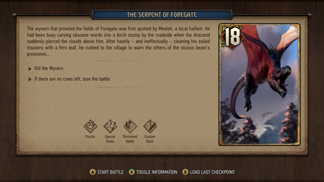 ウィッチャーの世界だけあって、怪物が多く出没してくる。ストーリーバトルと違い、これは「パズルバトル」なり、特別なルールと特定なカードで解けないといけない。出てくる頻度とペースもいいし、難易度がちょうどよい