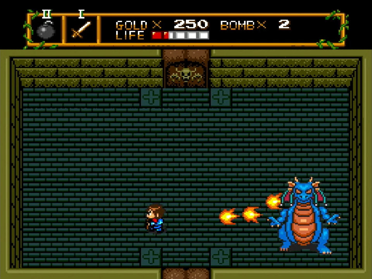 迷宮内の鍵が必要な扉の向こうにはボスがいる。ボスを倒すと、メダリオンが手に入り、その迷宮から脱出する。集めたメダリオンはスタート地点の神殿のくぼみにはまっていく