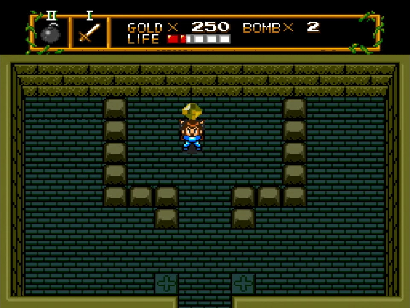 迷宮内の鍵が必要な扉の向こうにはボスがいる。ボスを倒すと、メダリオンが手に入り、その迷宮から脱出する。集めたメダリオンはスタート地点の神殿のくぼみにはまっていく