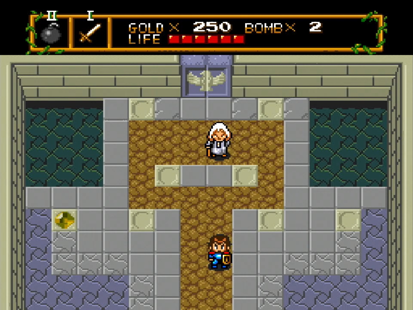 迷宮内の鍵が必要な扉の向こうにはボスがいる。ボスを倒すと、メダリオンが手に入り、その迷宮から脱出する。集めたメダリオンはスタート地点の神殿のくぼみにはまっていく