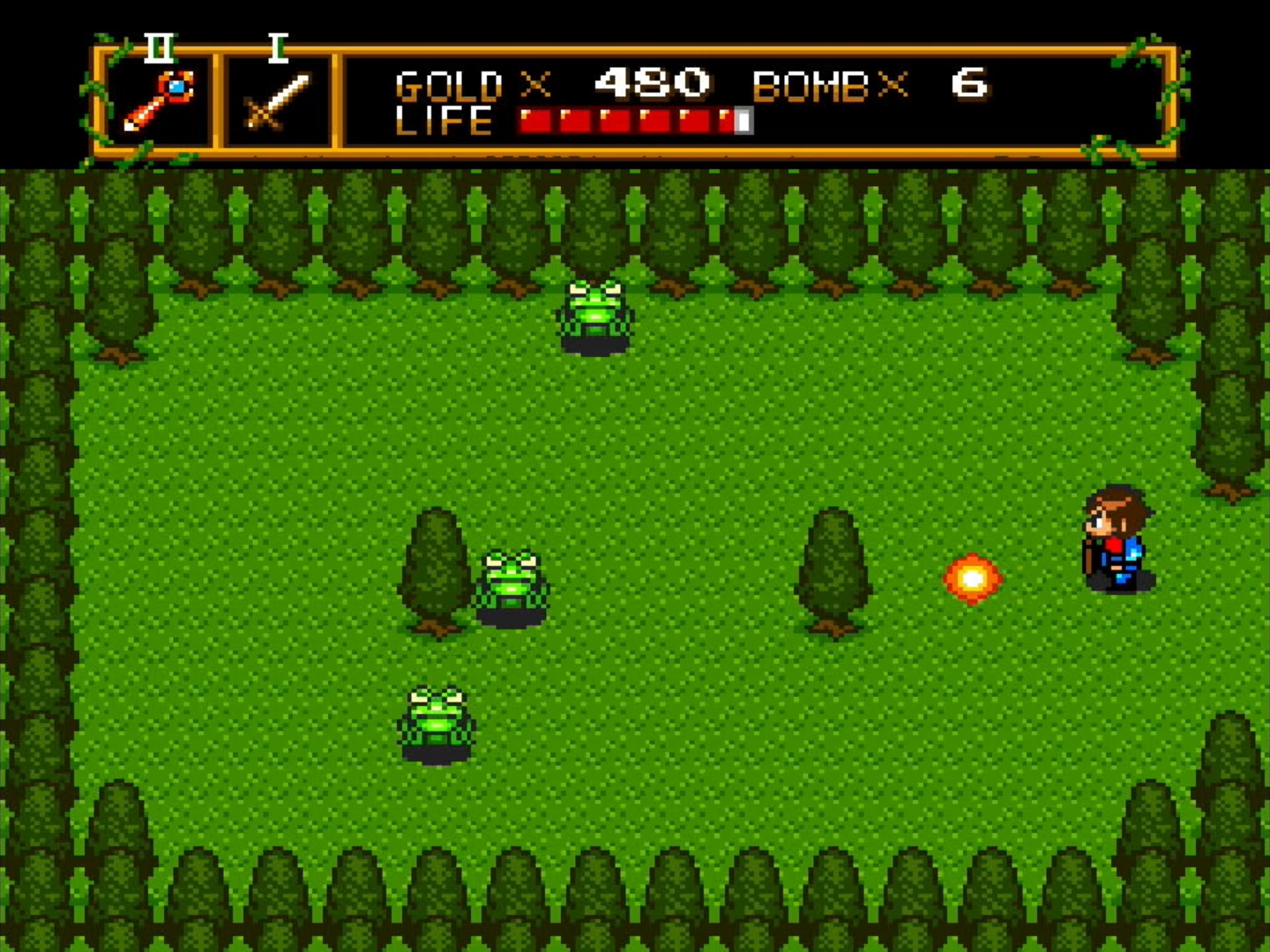 火の玉や炎を無限に出せる魔法の杖が便利だ。4つの世界には2つずつ迷宮があり、メダリオンを2つ集めることで、次の世界に行けるようになる