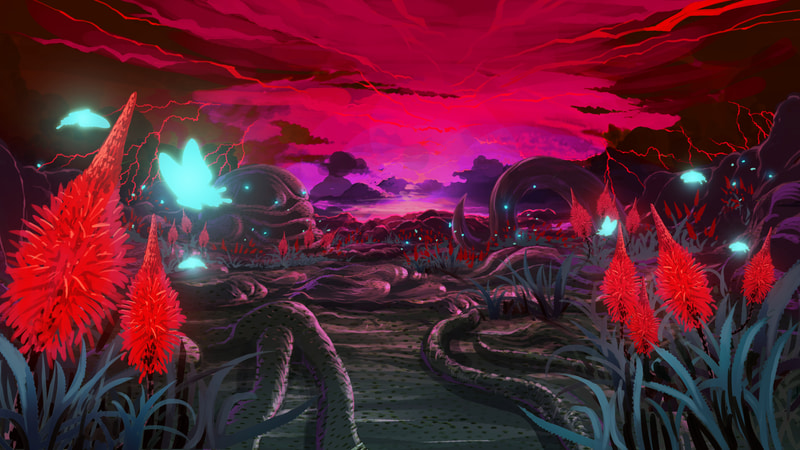 少女の心の状態が地獄の風景に影響し、暗く儚い世界が広がる