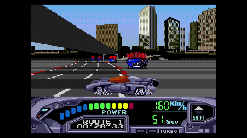 コース外の看板に接触したり、他の車両と接触するとスピンしてしまう。この時の挙動もパッと見た感じは結構うまく「アウトラン」っぽくなっている印象だ