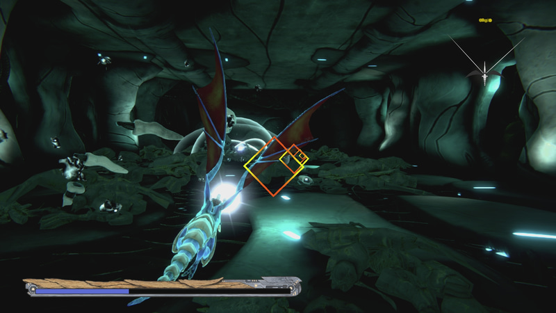 オレンジ色の四角い表示が本作のレティクル。感度はオプションで調整可能だ