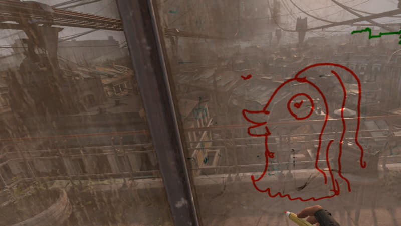 ベランダのスクリーンでは自由なお絵かきが楽しめる