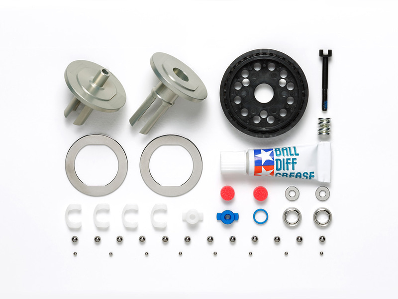 組み立て方が説明された「OP.1689 TA07 アルミボールデフ（37T）セット」。価格は4,620円。軸を写真下の細かいボールで回す。これを組み入れて組み立てるというのは現在のRCの複雑さに驚かされる