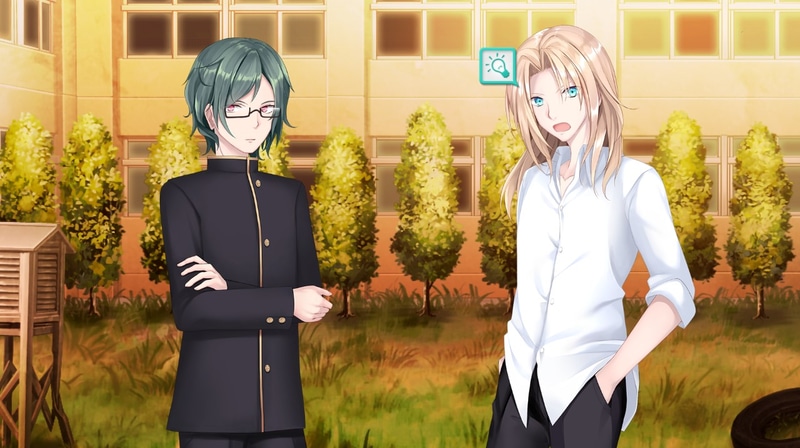 初紹介となる男の子のキャラクター「有栖隆斗」（左）と「平木場亜須賀」（右）と。みんな景のことを気にかけてくれる良きクラスメイトである