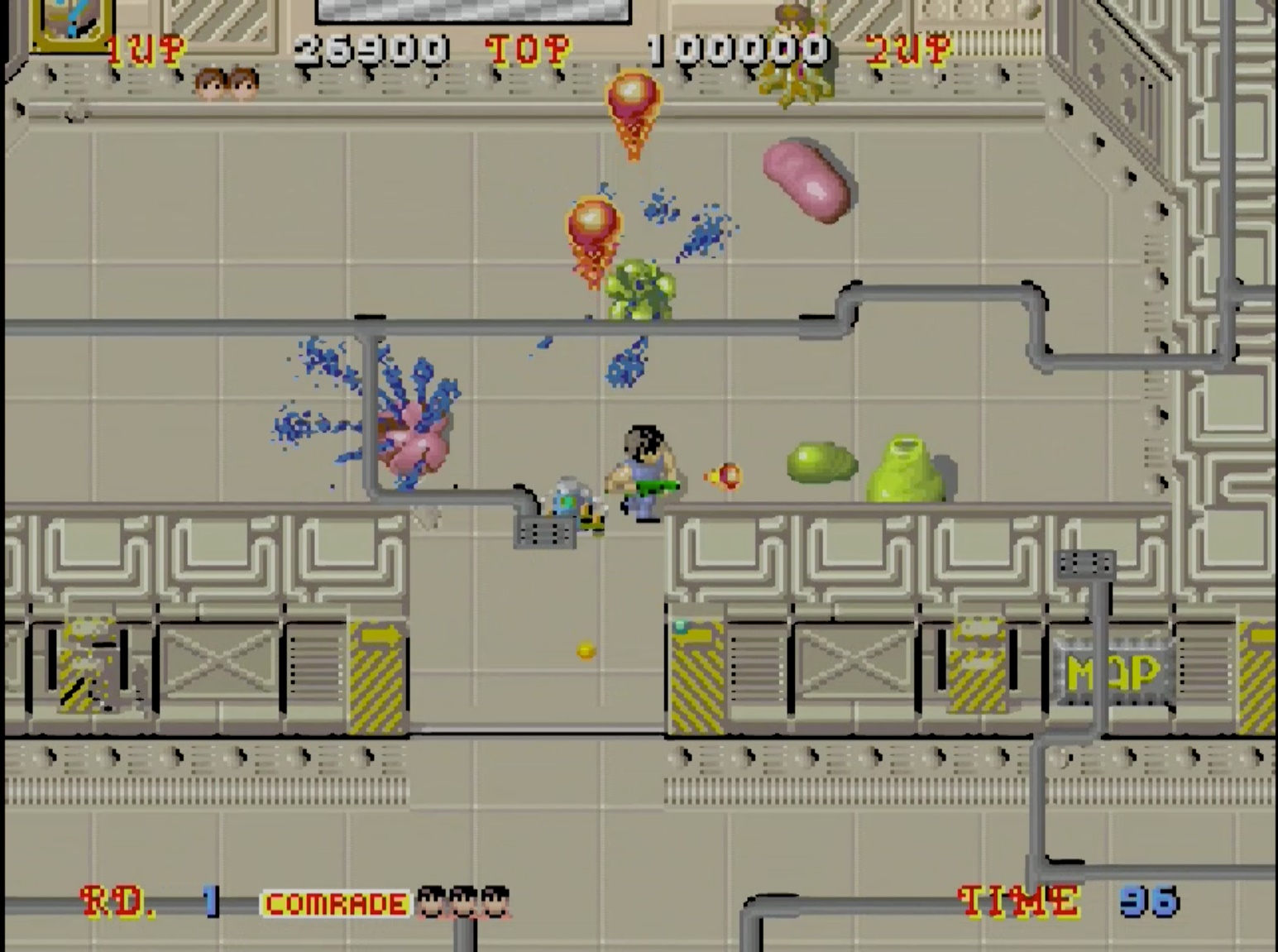 ホラーテイストアクションシューティングゲーム。エイリアンに侵略され、迷路となった宇宙船や宇宙基地を舞台に、囚われた16人の仲間を救出して脱出だ！