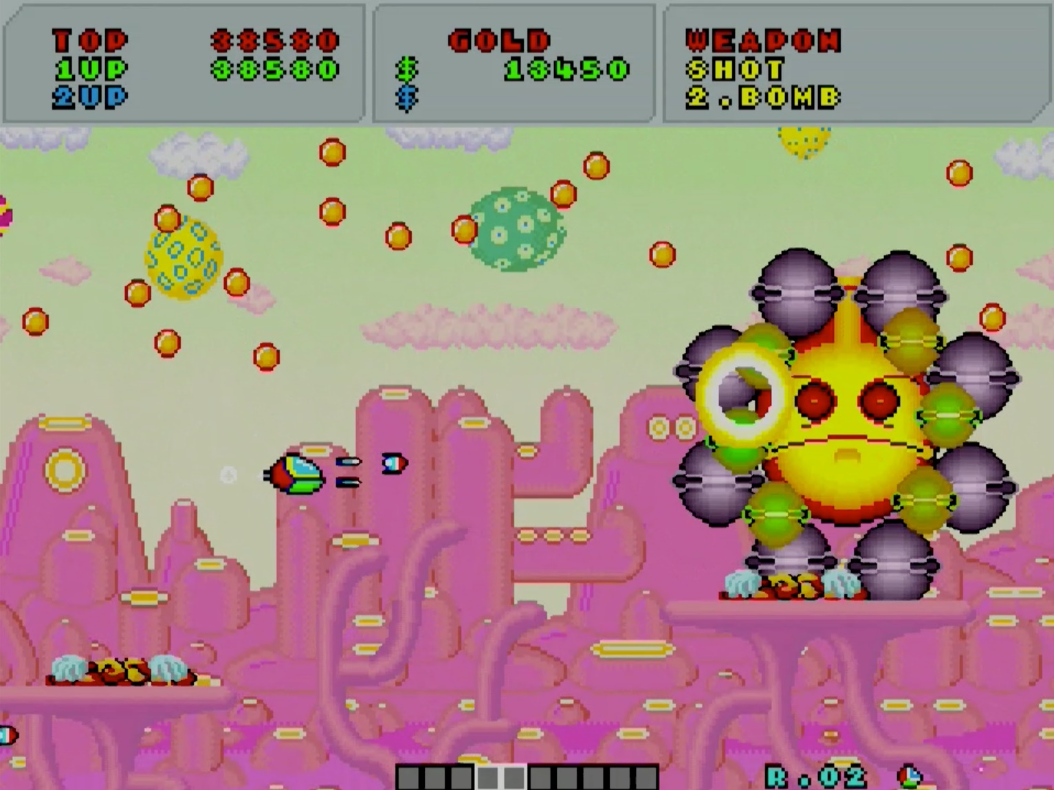 セガを代表する横スクロールシューティング。奪われたコインを取り返し、オパオパの機能アップパーツを購入！ 正体不明の敵の野望を打ち砕け！