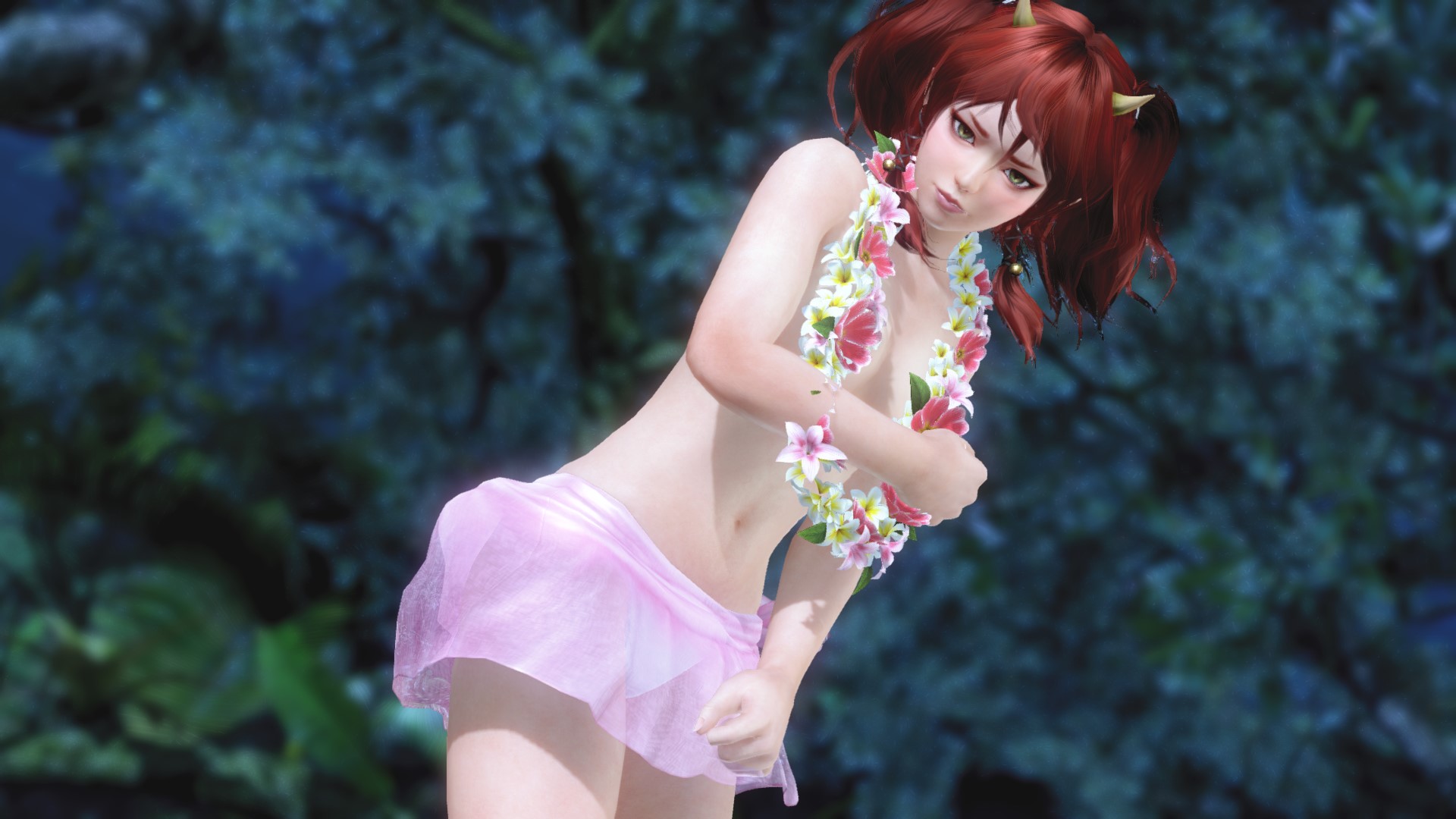 まとっているのは花飾りのみ。ボリュームがなかろうが十分にセクシーだ