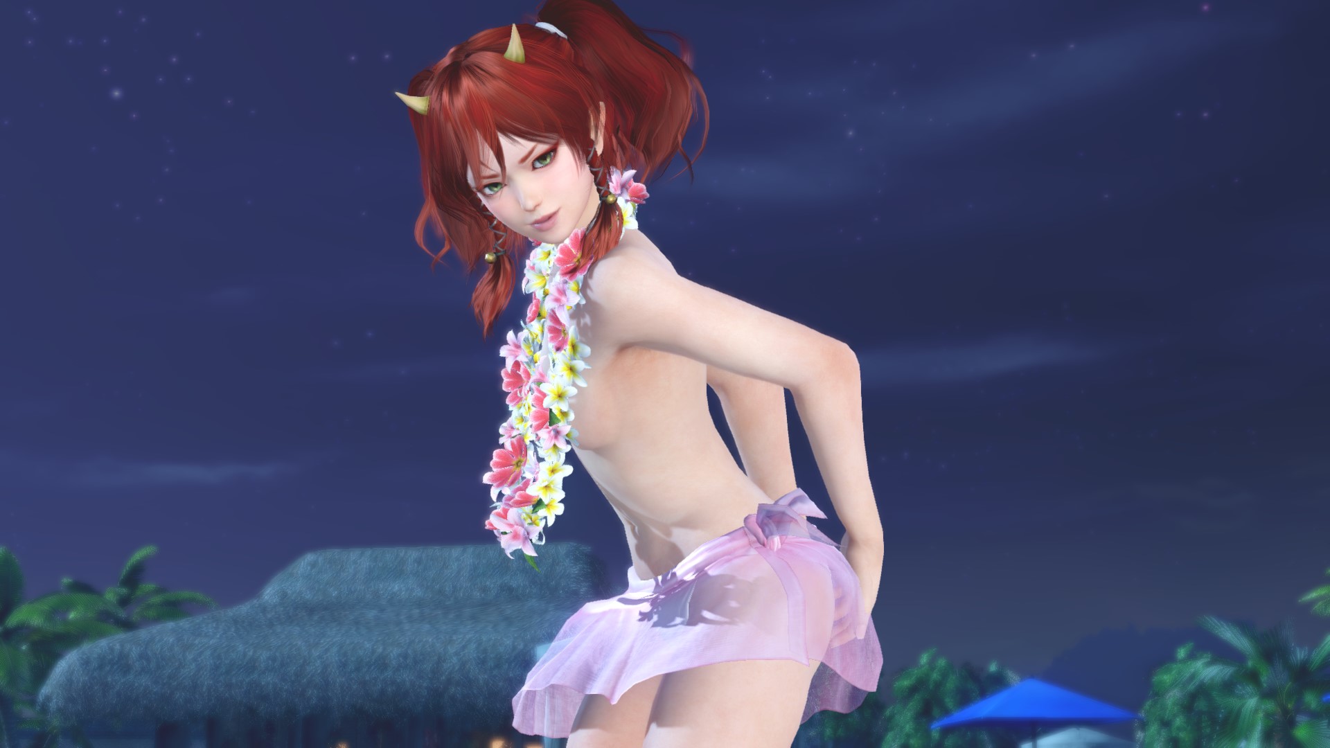 まとっているのは花飾りのみ。ボリュームがなかろうが十分にセクシーだ