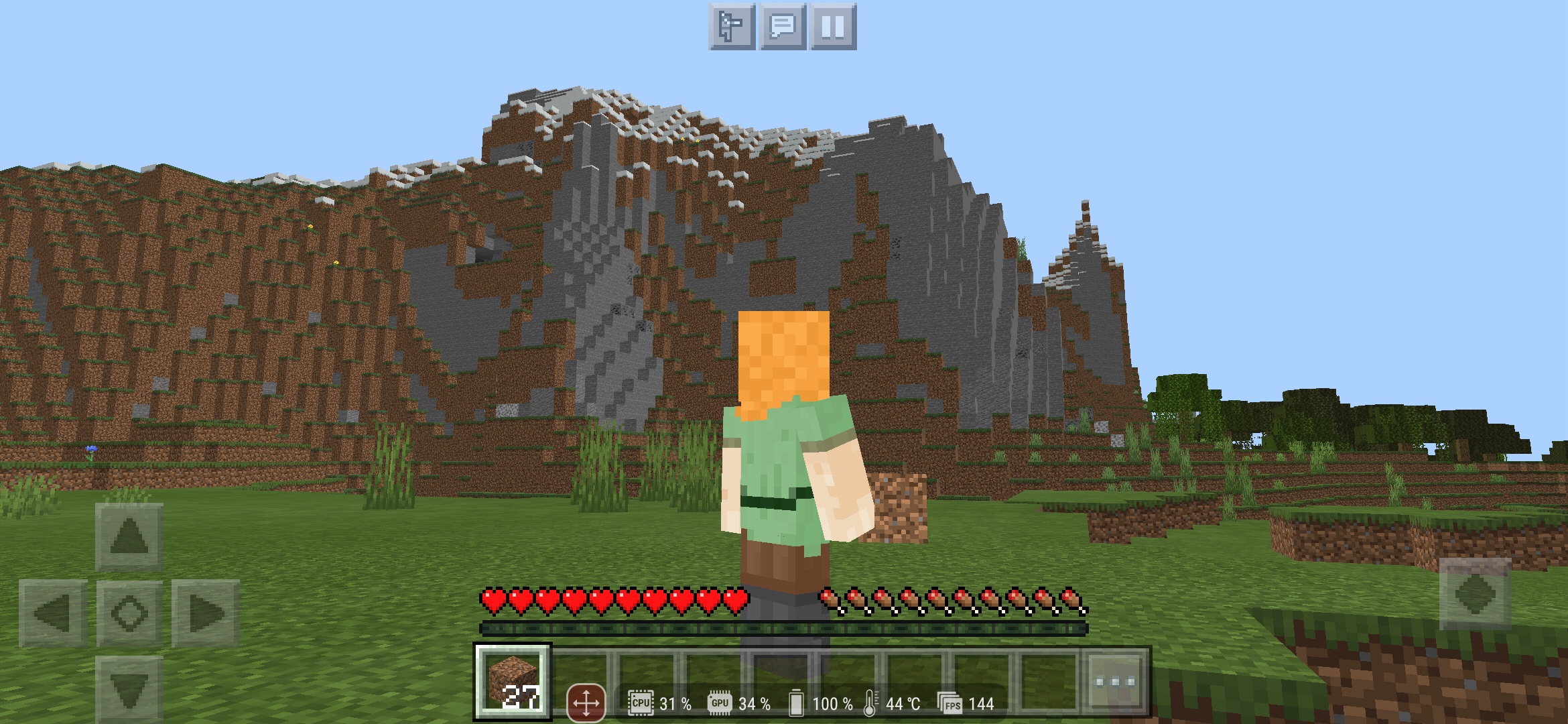 前回も試した「Minecraft」は今回も快適動作。デフォルト設定のままでやってみたが、平原を歩くくらいなら、144fpsをキープし続けるので、フィールド移動の滑らかさが体感できた