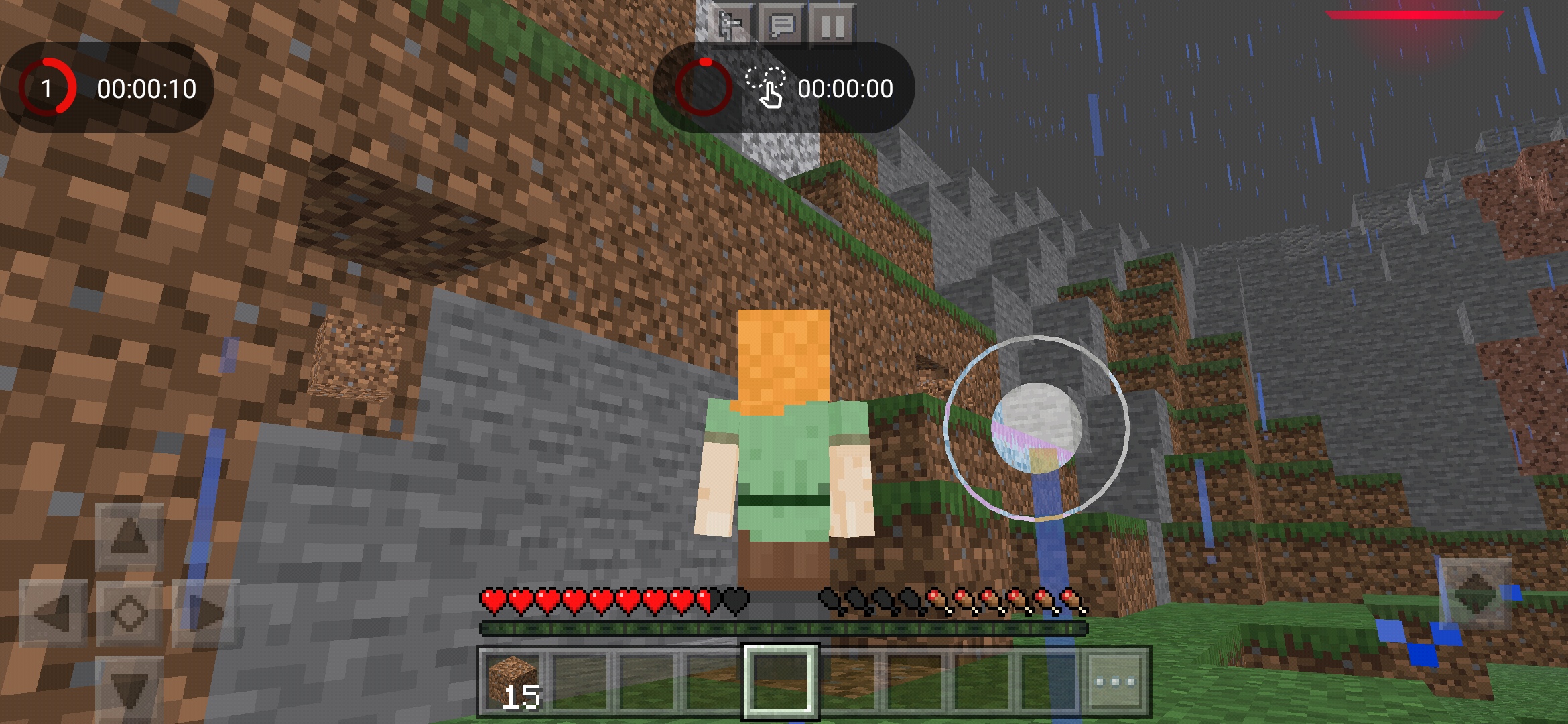 記録したマクロを実行する事で、全く同じ位置でタッチしたりスワイプしたりタップする操作を繰り返す。実行時にはタイマーが表示され、マクロの実行時間を示す。