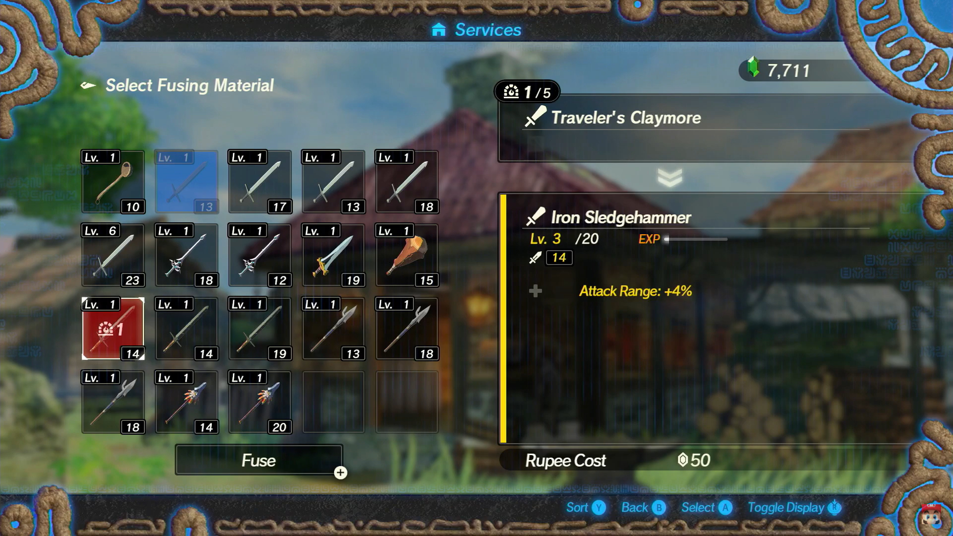 選んだ武器にほかの武器を素材として組み合わせることでレベルが上昇。素材によって異なるオプション効果が付与される