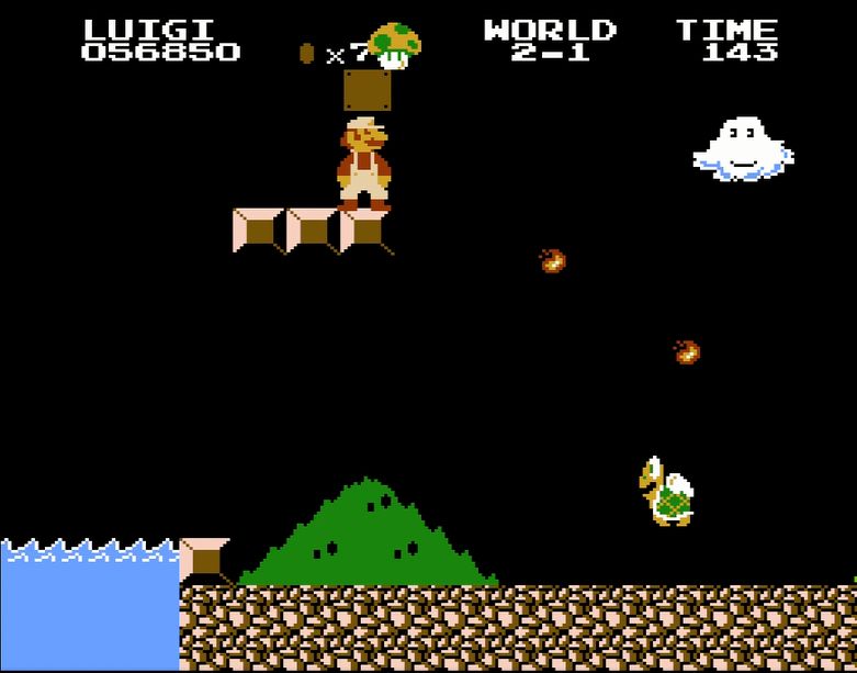 軌道をうまく調整して狭い足場に着地できると、1UPキノコが出せるご褒美も用意されている