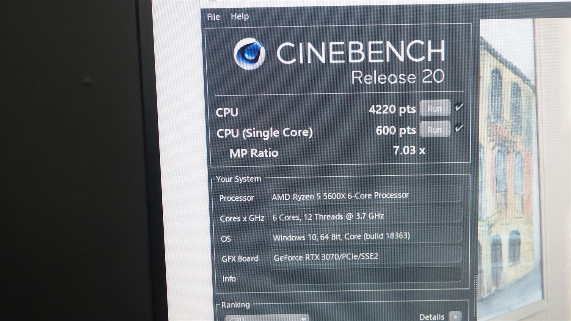 「GC-A5G37R」のCINEBENCH R20のスコア。4220ptsとまずまずだ