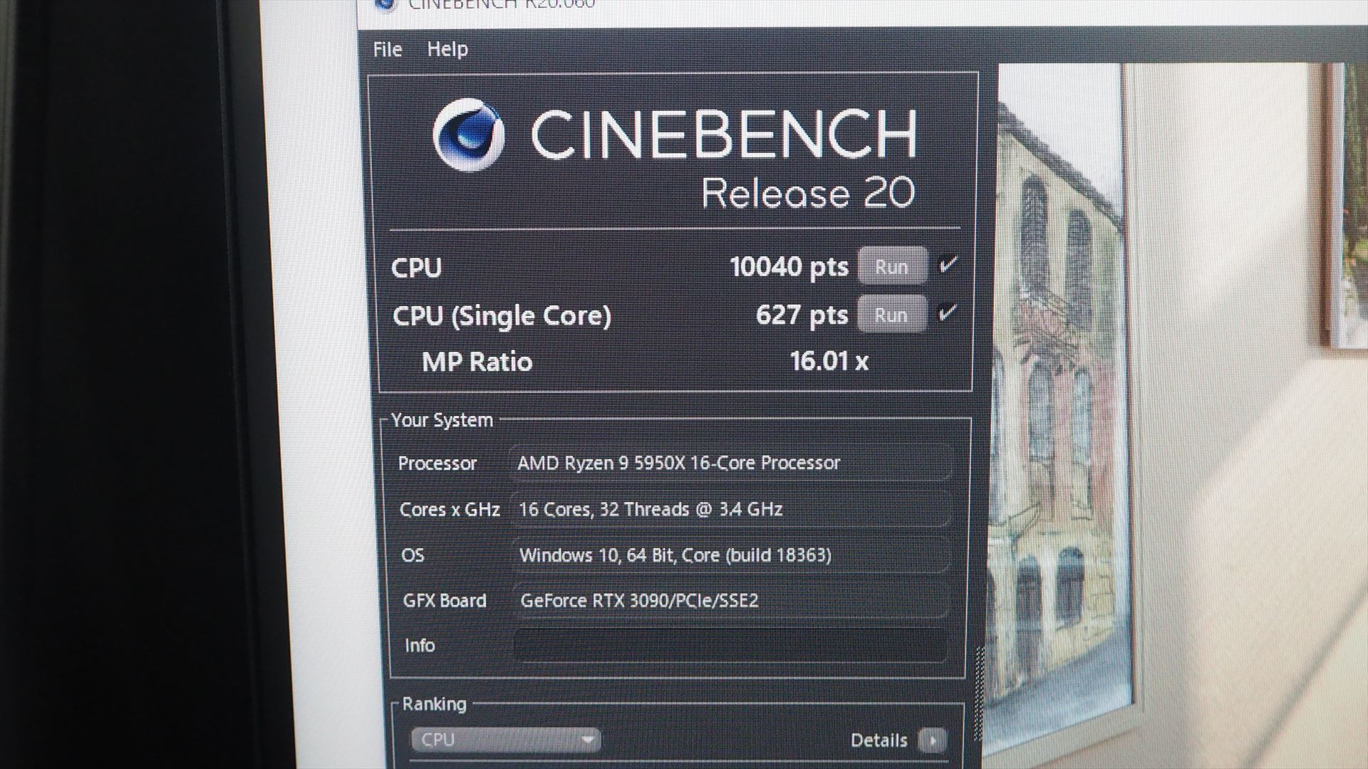 「GC-A9G39R」のCINEBENCH R20のスコア。10040ptsと非常に高い