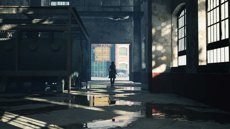 <strong class="em ">【レイトレーシング ON】</strong>レイトレーシング“オン”の状態。水たまりの反射をはじめ、より自然な“光”が表現されている