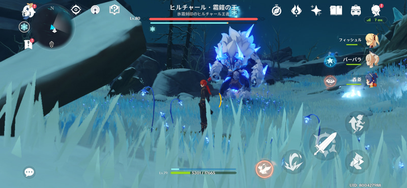 中ボスとして「ヒルチャール・霜鎧の王」など新たな敵も出現。フィールド上に点在する敵も氷元素を使ってくる